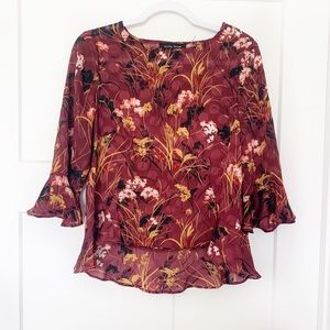 Ivanka Trump Floral Peplum Hem Blouse 3/4 Sleeves Red Size XS